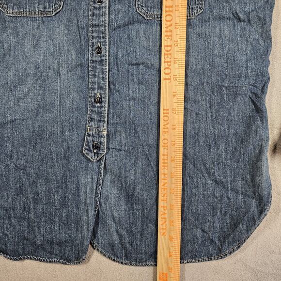 Lauren Jeans Co Shirt Women Large Denim Button Down Top Western Prairie Roll Tab - Picture 14 of 16